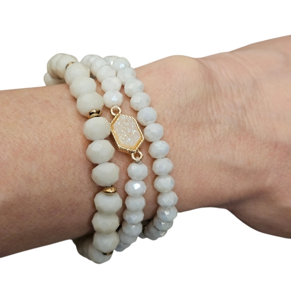 NEW White Beaded Bracelet Trio